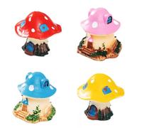 Décorations de gâteau, petites figurines de maison en forme de champignon, lot de 4 en résine pour décoration de jardin féerique, ornements de chalet de couleurs mélangées pour terrarium et de bureau