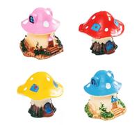 Décorations de gâteau, petites figurines de maison en forme de champignon, lot de 4 en résine pour décoration de jardin féerique, ornements de chalet de couleurs mélangées pour terrarium et de bureau