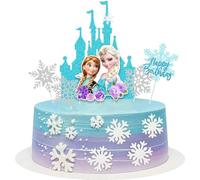 Décorations de gâteau princesse glacée pour filles, flocon de neige bleu argenté (A)