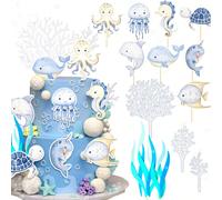 Décorations de gâteau sous-marin LaVenty, décorations de cupcake avec animaux marins, décorations de fête sous-marine, thème océanique et mer pour révélation de sexe et anniversaire, décorations de gâ