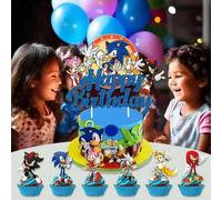 Décorations de gâteau sur le thème de l'anime, décorations de cupcakes de dessin animé, décorations de fête d'anniversaire avec personnage hérisson Grand panneau,Petit panneau,Style A (1 ensemble)Pape