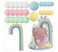 Décorations de Gâteaux Arc-En-Ciel,28 PCS Boules de Macaron arc-en-ciel en guise de garniture de gâteau boules colorées aux couleurs pastel pour décoration de gâteaux,mariage,baby shower,anniversaire