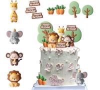 Décorations de Gâteaux, Cake Topper avec 4 Animaux de Jungle, Deco Gateau Anniversaire, Animaux Mixte Décorations pour Decoration Gateau Anniversaire 1 Ans Fille, Garçon