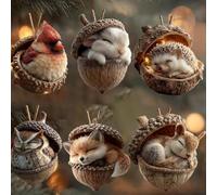 Décorations de glands d'animaux de forêt, mignons animaux de forêt dans des glands de pin en ornement de Noël, décorations suspendues en acrylique 2D représentant des animaux de la forêt pour l'arbre