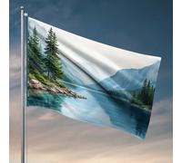 Décorations de grotte pour homme - Lac de montagne - Réflexions dans la nature - Drapeau - Accessoires de bar pour homme (60 x 90 cm)