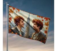 Décorations de grotte pour homme - Paysage urbain d'automne avec deux figurines devant l'Empire State Bui - Cadeau amusant pour la chasse - Drapeau de jardin de bienvenue (152 x 244 cm)