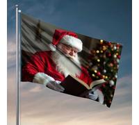 Décorations de grotte pour homme Père Noël lisant près du sapin de Noël Drapeau Man Cave Bar Accessoires de chambre pour homme (30 x 45 cm)