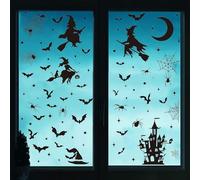 Décorations de Halloween pour Fenêtres Autocollantes, Sorcières, Chauves-souris, Château, Mystère, Noires Images, 8 Feuilles, Autocollants pour Fenêtres et Portes