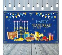 Décorations de Hanoukka 2020 Bannière de Thème Happy Hanukkah Toile de Fond Bleu et Or Fond de Toile Fête Juive de Hanoucca en Tissu Décor de Cabine Photo pour Juif de Hanoukka, 71 x 43 Pouces