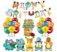 Décorations de ixd'Anniversaire Pokemon Pikachu, Ballons en Aluminium, Poulet, Assiette, Serviette, Bannière, Fournitures pour Garçon 62PCs Set