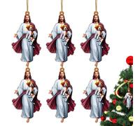 Décorations de Jésus pour sapin de Noël, pendentif Jésus en acrylique 2D | Lot de 6 décorations d'arbre de Noël pour fenêtre, porte, mur, étagère, maison, voiture, bureau