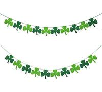 Décorations de la Saint-Patrick, 2 bannières de trèfle pour la Saint-Patrick, guirlande de trèfle en feutre irlandais pour décoration de la Saint-Patrick, fournitures de fête irlandaises