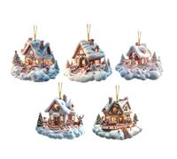 Décorations de maison de village de Noël en acrylique | Décoration de vacances d'hiver avec design d'arbre, adorable pendentif en forme de chalet de neige pour la maison et la famille