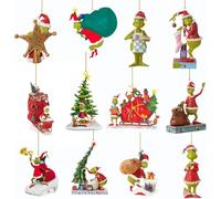 Décorations de Noël, 12 PCS Pendu Décoratif Grin-ch, Pendentif 2D en Acrylique pour Sapin de Noël, Monstre Vert-Cheveux Décor de Noël pour la Maison, Fêtes (Multicolore)