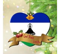 Décorations de Noël 2024 Dieu bénédiction du Lesotho en acrylique pour sapin de Noël - Drapeau du monde mondial - Boule de voyage - Cadeau de Noël - Cadeau souvenir de collection - Décoration d'arbre