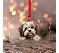 Décorations de Noël 2024 Peeking Lhassa Apso en acrylique - Souvenir de chien mignon - Souvenir de chien amusant - Cadeau de collection - Étiquette de nom de chaussette transparente