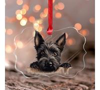 Décorations de Noël 2024 Peeking Terrier écossais en acrylique pour sapin de Noël - Décoration colorée en forme de chien - Images d'animaux colorées - Souvenir - Cadeau de collection - Décoration