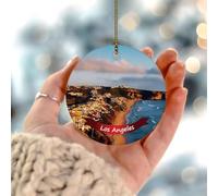 Décorations de Noël 2025 à suspendre en forme de paysage urbain de Los Angeles, souvenir de l'histoire américaine, cadeau de collection pour décorations de fête de Noël, cercle en céramique, 7,6 cm