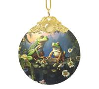 Décorations de Noël 2025 à suspendre en verre pour sapin de Noël - Ornements souvenirs amusants - De nombreuses grenouilles chantent sur les branches - Décoration de Noël ronde à suspendre pour