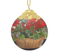 Décorations de Noël 2025 à suspendre en verre pour sapin de Noël - Ornements souvenirs amusants - Panier de géranium à suspendre - Décoration de Noël ronde pour l'hiver