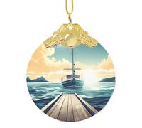 Décorations de Noël 2025 à suspendre en verre pour sapin de Noël - Ornements souvenirs amusants sur le thème du paysage marin - Décoration de Noël ronde à suspendre pour l'hiver