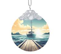 Décorations de Noël 2025 à suspendre en verre pour sapin de Noël - Ornements souvenirs amusants sur le thème du paysage marin - Décoration de Noël ronde à suspendre pour l'hiver