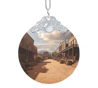 Décorations de Noël 2025 à suspendre en verre pour sapin de Noël - Ornements souvenirs amusants - Vieux cowboy sauvage - Décoration de Noël ronde à suspendre pour l'hiver