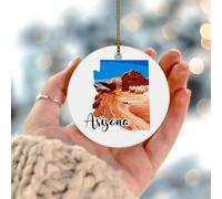 Décorations de Noël 2025 Arizona - Cadeau souvenir de l'histoire américaine - Cadeau de collection pour décorations de sapin de Noël - Cercle en céramique - 7,6 cm - Blanc