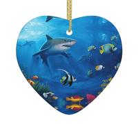 Décorations de Noël 2025 avec impression du monde sous-marin - Décoration de sapin de Noël en céramique à suspendre - Cadeau pour la famille, la sœur, les amis