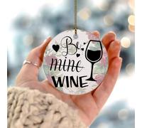 Décorations de Noël 2025 Be Mine Wine à suspendre - Cadeau de collection pour les fêtes festives - Cercle en céramique - 7,6 cm - Blanc