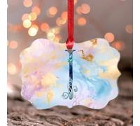 Décorations de Noël 2025 bleues avec initiales et lettres J - Récif corallien - Décorations de Noël en acrylique - Peinture de paysage marin - Boule de Noël - Alphabet - Souvenir d'hiver - Décoration