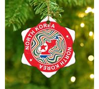 Décorations de Noël 2025 Corée du Nord - Carte du monde - Drapeau national - Cadeaux nautiques - Cadeau de collection pour décoration de vacances - Cercle en céramique - 7,6 cm - Blanc