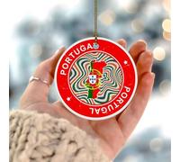 Décorations de Noël 2025 - Drapeau du Portugal - Couleur patriotique - Décoration de Noël - Drapeau national - Cadeaux nautiques - Cadeau de collection pour intérieur - Cercle en céramique - 7,6 cm