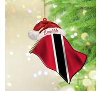 Décorations de Noël 2025 Drapeaux de Trinité-et-Tobago Chapeau de Père Noël rouge en acrylique Décoration de Noël Carte du monde Drapeau de pays souvenir patriotique Cadeau de collection Décoration