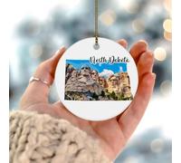 Décorations de Noël 2025 du Dakota du Nord - Cadeau souvenir - Carte de l'État de l'Amérique - Cadeau de collection pour décorations de fête de Noël - Cercle en céramique - 7,6 cm - Blanc