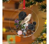 Décorations de Noël 2025 en acrylique de 7,6 cm - Hibou squelette fleur florale élégante - Décorations de Noël - Décorations de fête de Noël - Tête de squelette humain - Souvenir - Étiquette de nom