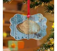 Décorations de Noël 2025 en acrylique de 7,6 cm sur le thème de la plage nautique et de l'océan - Décoration de Noël amusante - Décoration d'intérieur - Texture bois bleu - Paysage marin - Souvenir
