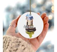 Décorations de Noël 2025 en Albanie - Célèbres monuments de la ville - Affiches pour sapin de Noël - Explorateur du monde - Cadeau de collection pour décorations de fête de Noël - Cercle en céramique