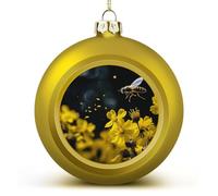 Décorations de Noël 2025 - Grandes abeilles incassables qui volent au-dessus des fleurs - Boules de décoration de Noël à suspendre de style doré pour sapin de Noël