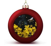 Décorations de Noël 2025 - Grandes abeilles incassables qui volent au-dessus des fleurs - Boules de décoration de Noël rouges à suspendre pour sapin de Noël
