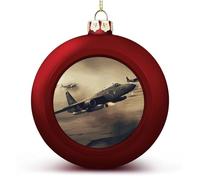Décorations de Noël 2025 - Grandes boules de Noël incassables à suspendre pour sapin de Noël, motif avion de guerre rouge, décoration de vacances