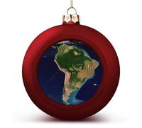 Décorations de Noël 2025 - Grandes boules de Noël incassables avec image satellite de l'Amérique du Sud, boules de décoration de Noël à suspendre de style rouge, pour sapin de Noël