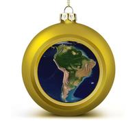 Décorations de Noël 2025 - Grandes boules de Noël incassables avec image satellite de l'Amérique du Sud - Boules de décoration de Noël à suspendre de style doré