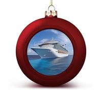 Décorations de Noël 2025 - Grandes boules de Noël incassables - Motif bateau de croisière - Boules rouges à suspendre pour sapin de Noël