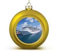Décorations de Noël 2025 - Grandes boules de Noël incassables - Motif navires de croisière - Boules dorées à suspendre pour sapin de Noël