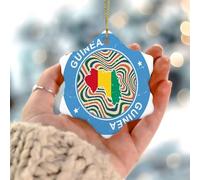 Décorations de Noël 2025 Guinée pour sapin de Noël - Bannière internationale - Drapeau de la ville - Souvenir international - Cadeau de collection pour l'intérieur et la maison - Cercle en céramique