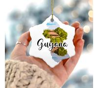 Décorations de Noël 2025 Guyane - Décoration de sapin de Noël - Décoration esthétique - Souvenir - Monuments de ville célèbres - Cadeau de collection pour décoration d'arbre de Noël - Céramique