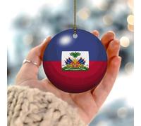 Décorations de Noël 2025 Haïti pour sapin de Noël - Drapeau du monde - Drapeau international - Décoration de Noël - Drapeau d'État - Cadeau de collection pour intérieur et intérieur - Cercle en