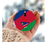 Décorations de Noël 2025 « I Love My Country' Namibie » à suspendre - Carte du monde - Drapeau de Noël, drapeau d'État, voyage et sport - Cadeau de collection pour sapin de Noël - Cercle en céramique