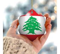 Décorations de Noël 2025 Liban - Drapeau international - À suspendre - Carte de l'État du monde - Cadeau de collection pour sapin de Noël - Cercle en céramique